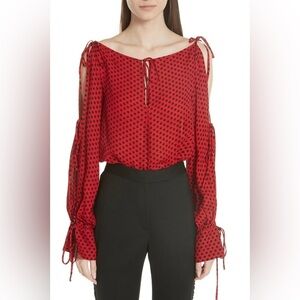 MILLY Connie Polka Dot Print Silk Top Blouse w/ Tie Detail